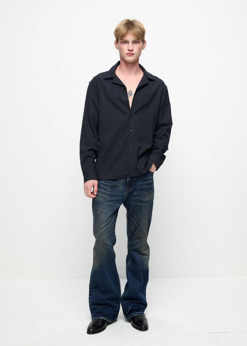 CHECKED LONG SLEEVE SHIRT Black / XL