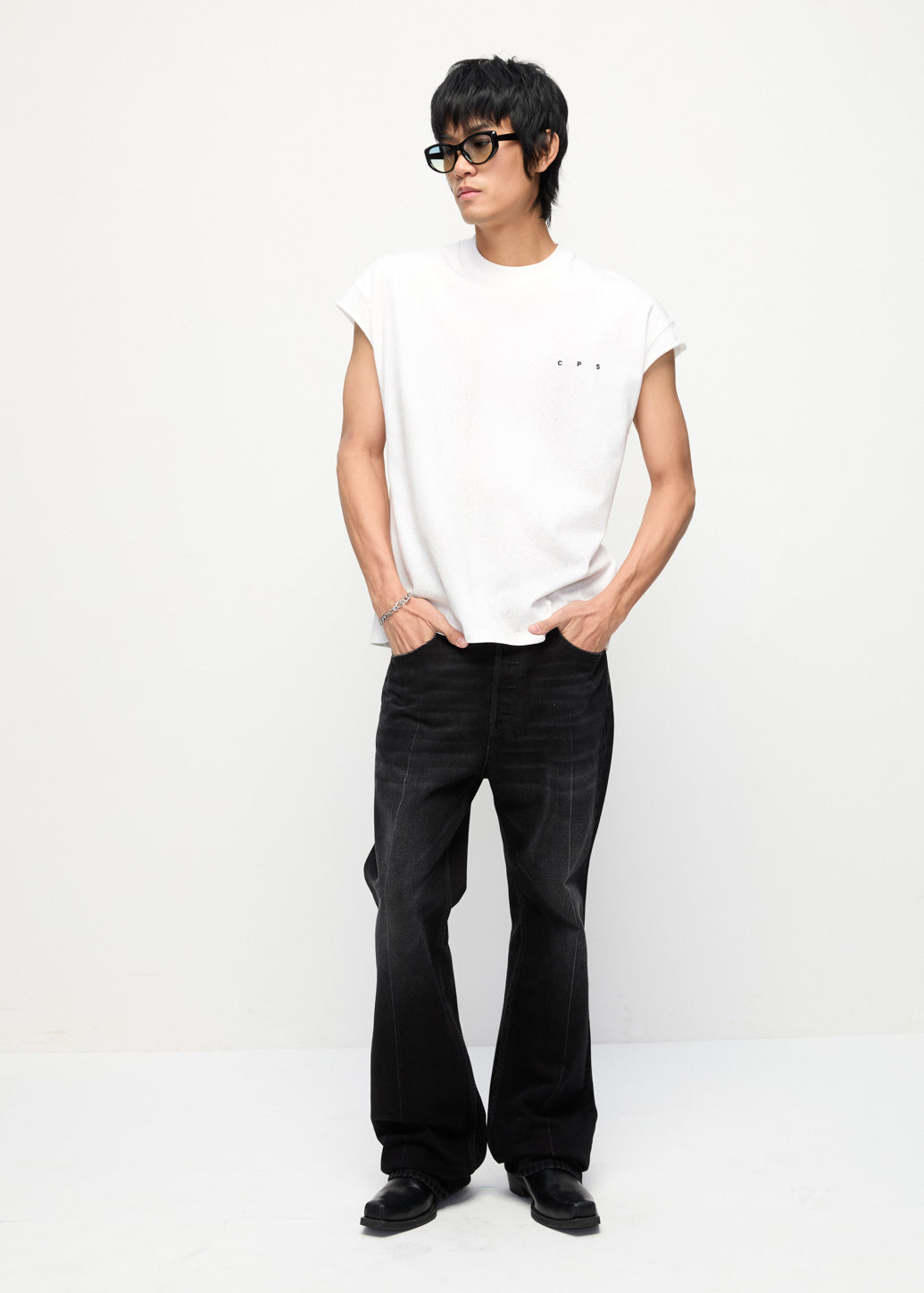 SLEEVELESS WASHED TEE White / XL