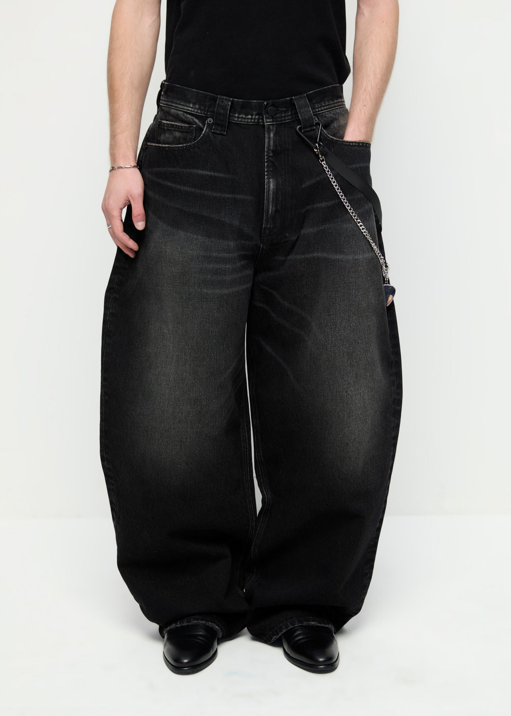 GRUNGE STRAP WIDE JEANS Black / 36
