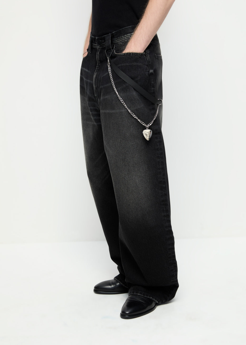 GRUNGE STRAP WIDE JEANS Black / 36