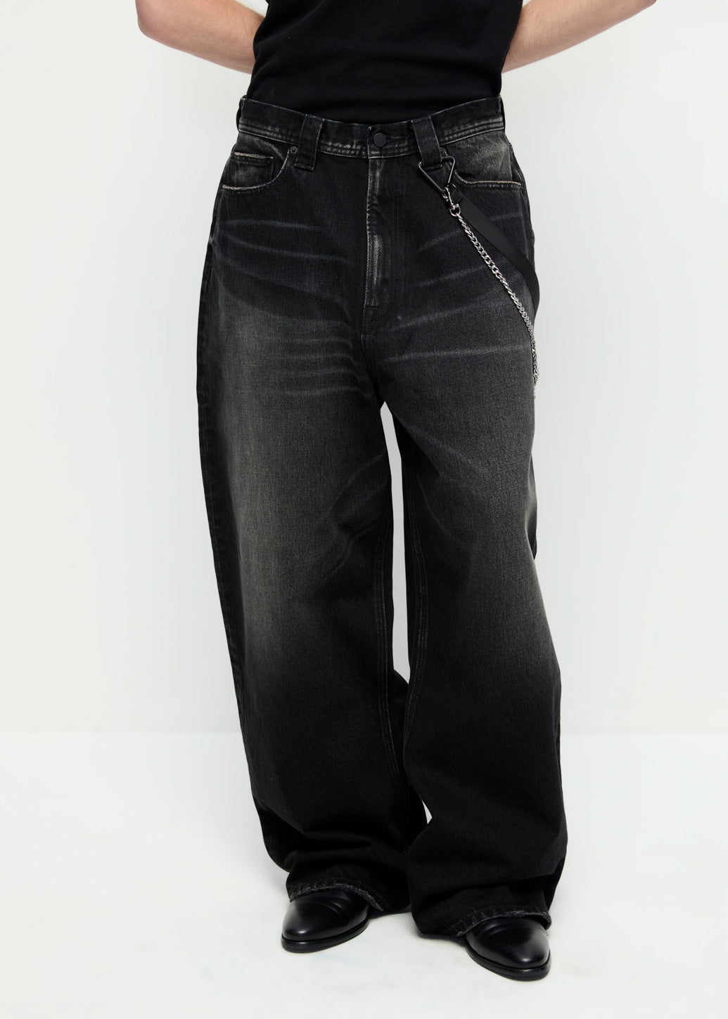GRUNGE STRAP WIDE JEANS Black / 36