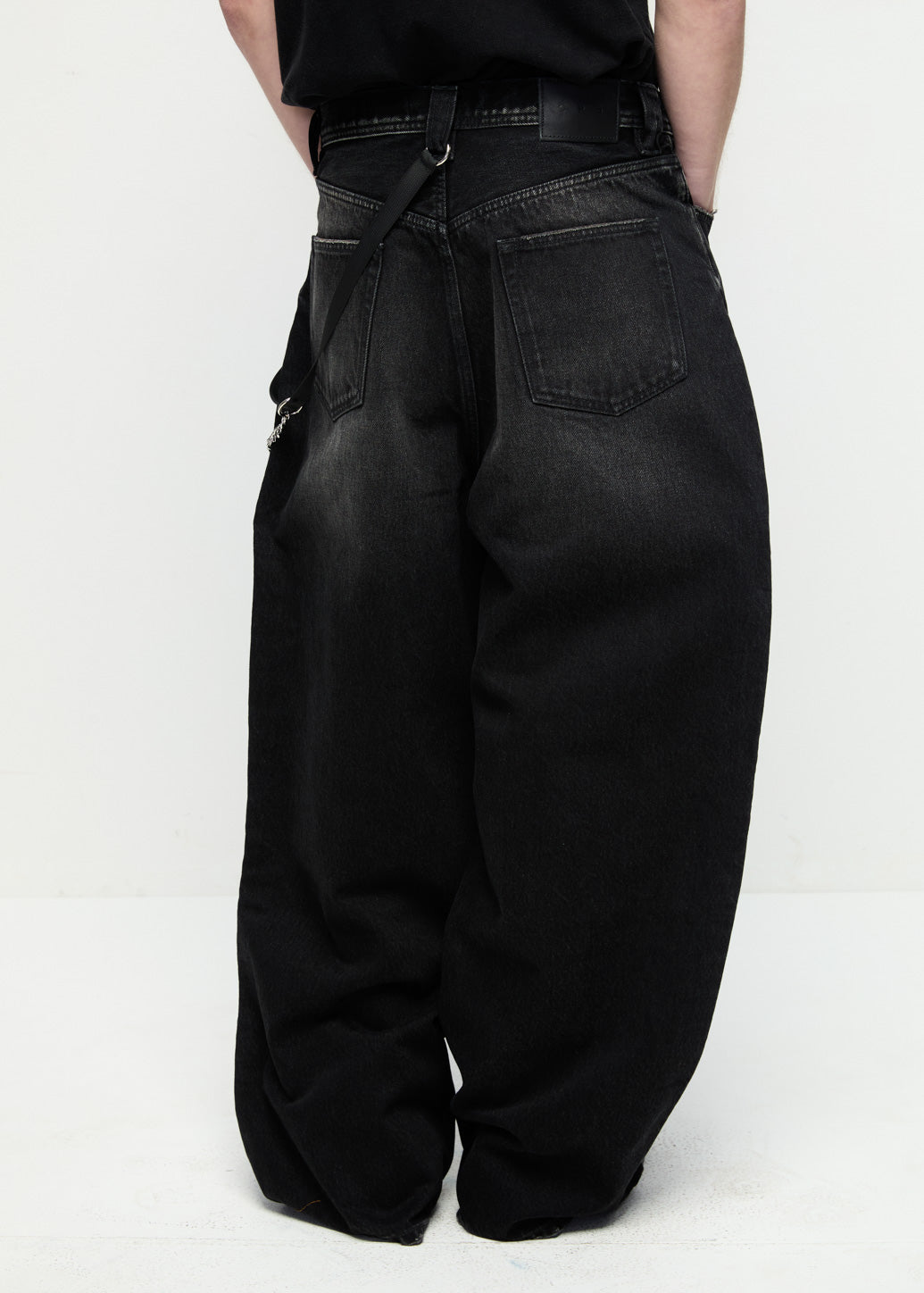 GRUNGE STRAP WIDE JEANS Black / 36