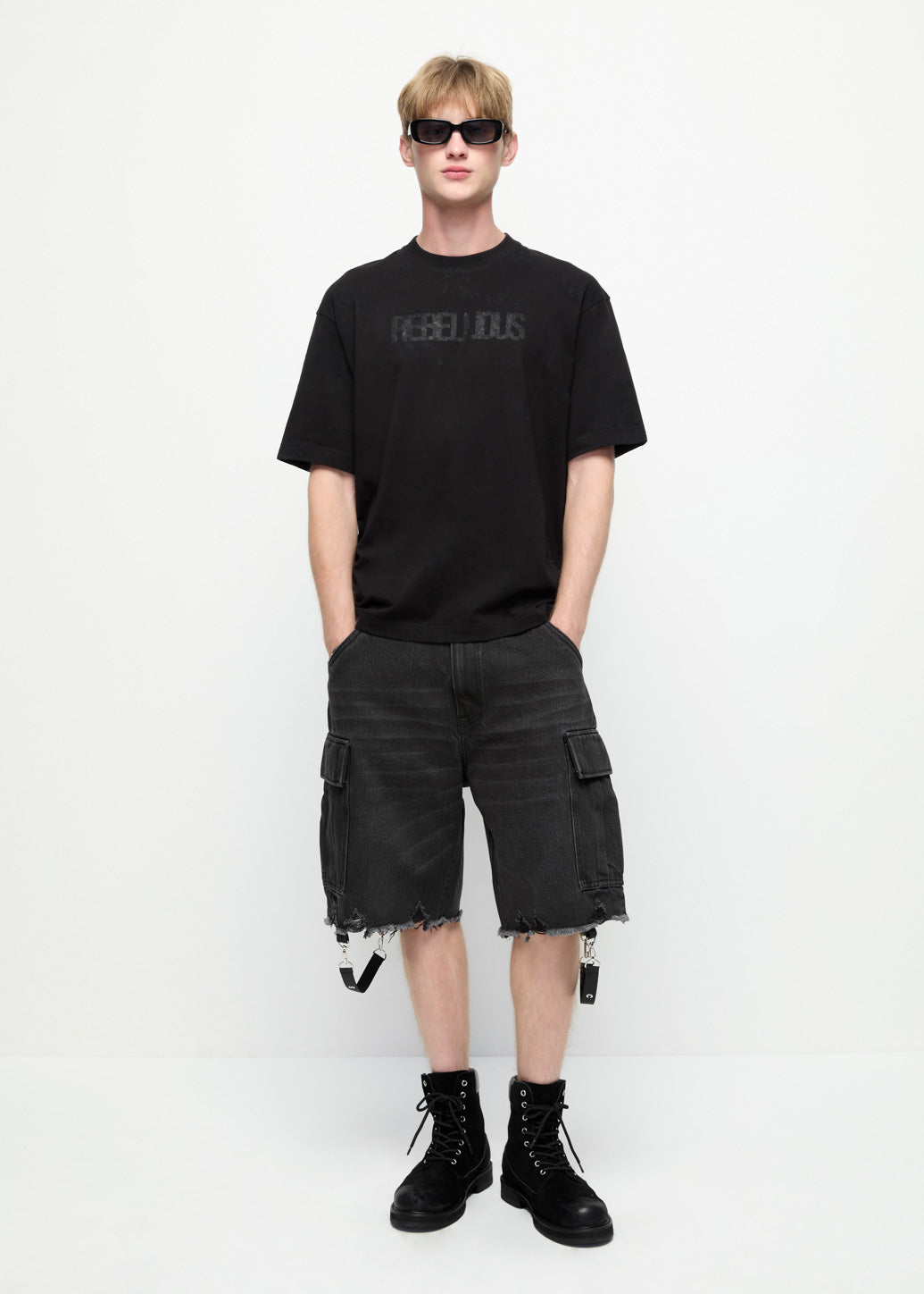 SHORTS WITH C P S STRAPS IN BLACK