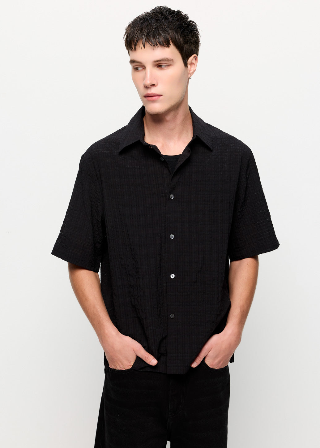 LINEN CHECKED JACQUARD SHIRT