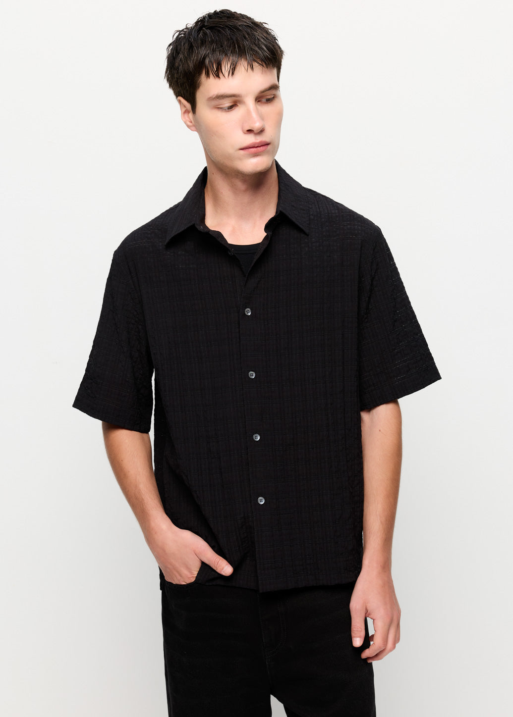 LINEN CHECKED JACQUARD SHIRT