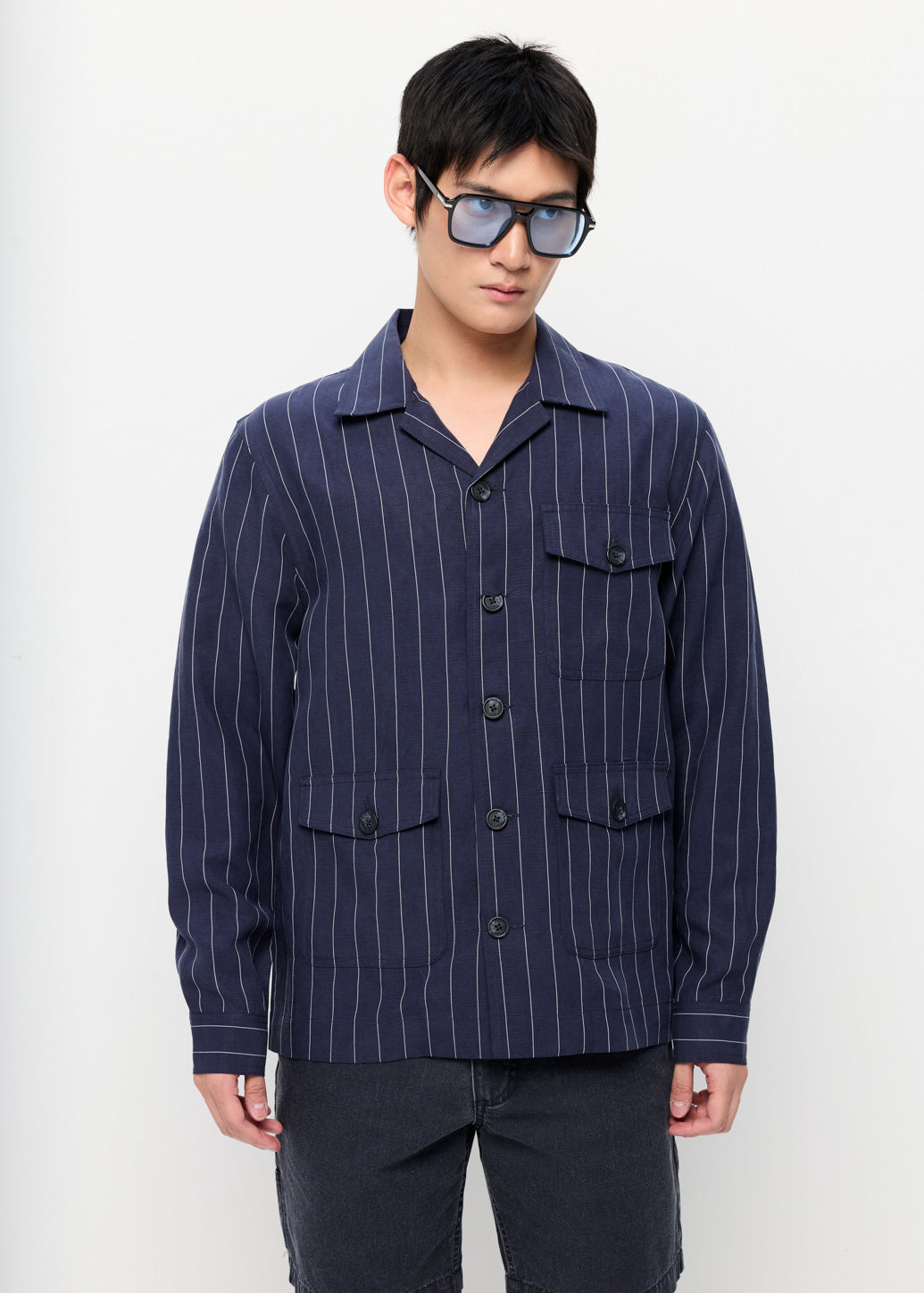 LINEN UTILITY CAMP COLLAR SHIRT