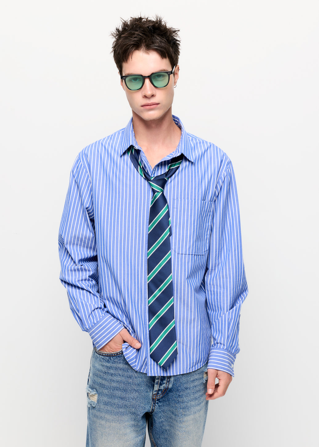 STRIPED SHIRT WITH TIE DETAIL