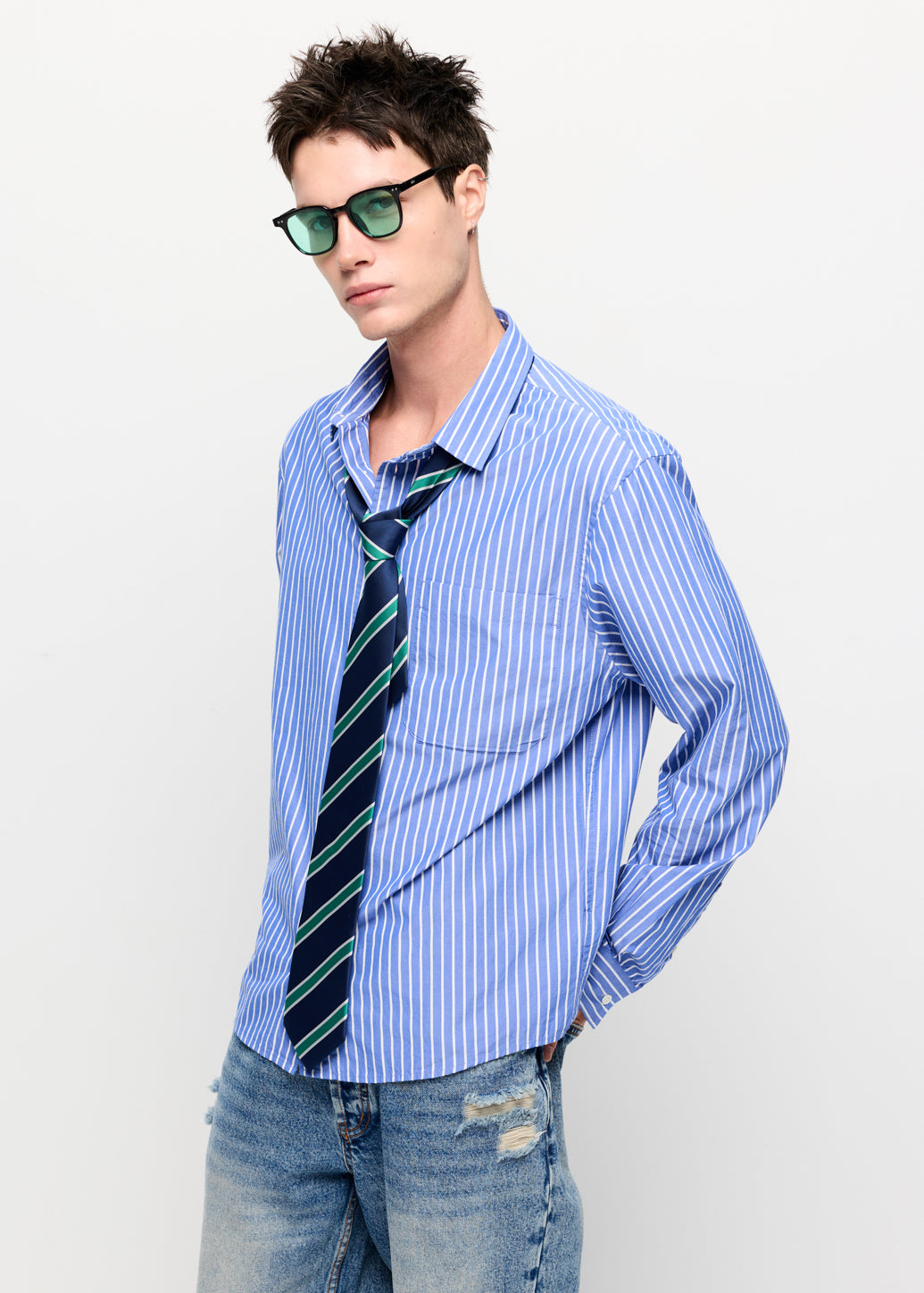 STRIPED SHIRT WITH TIE DETAIL