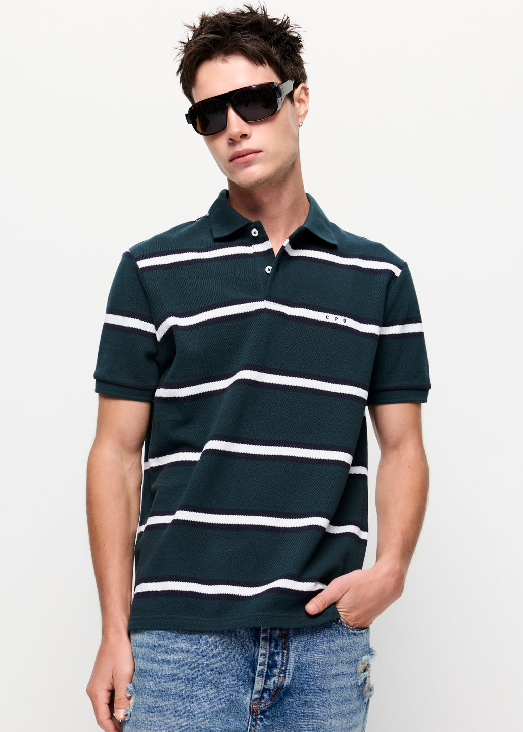 NAVY STRIPED POLO