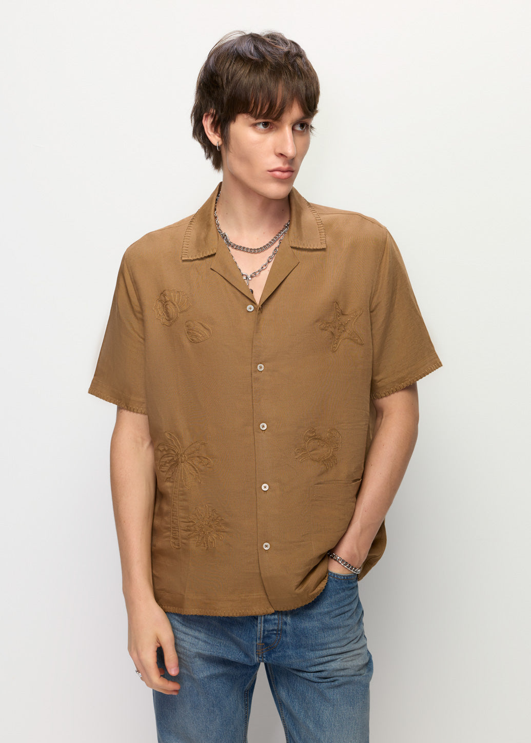 EMBROIDERED SEA CAMP COLLAR SHIRT