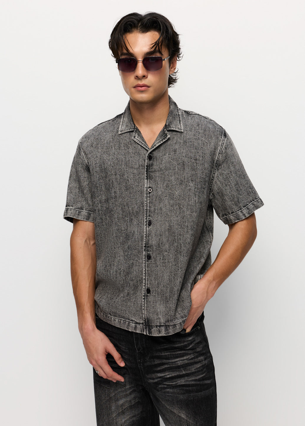 BLACK DENIM HAWAII SHIRT