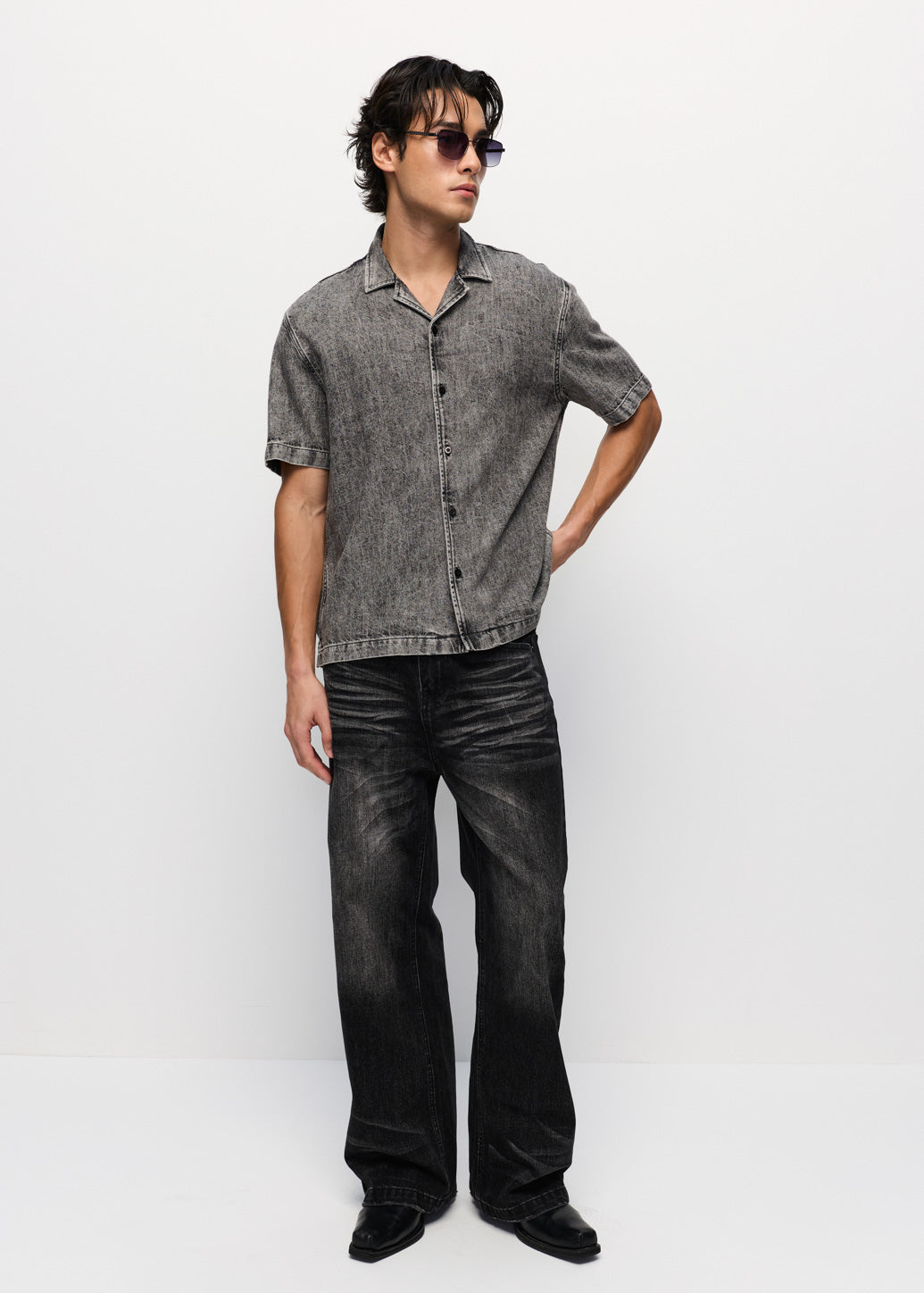 BLACK DENIM HAWAII SHIRT