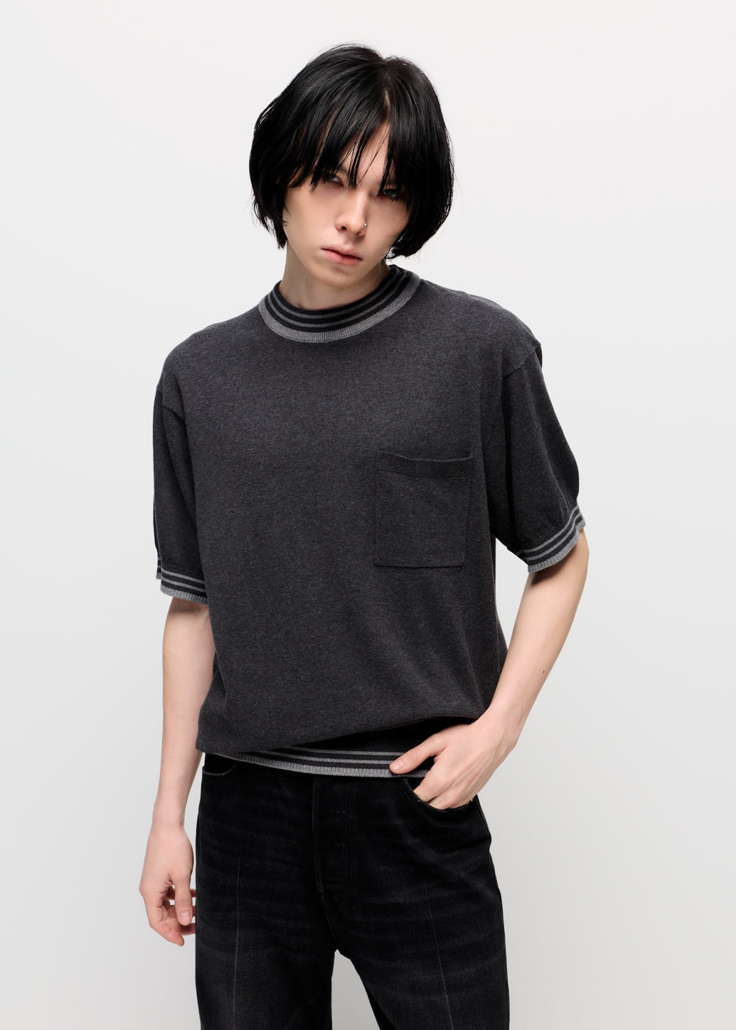 CONTRAST RIB KNIT TOP