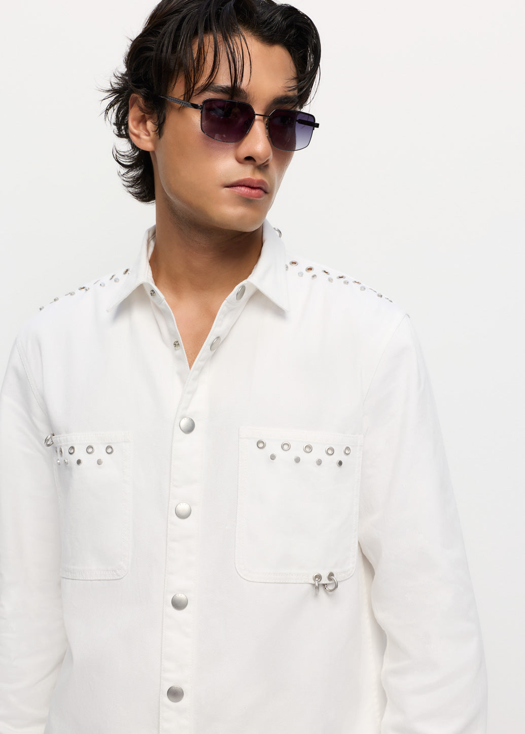 SILVER RINGS DENIM SHIRT