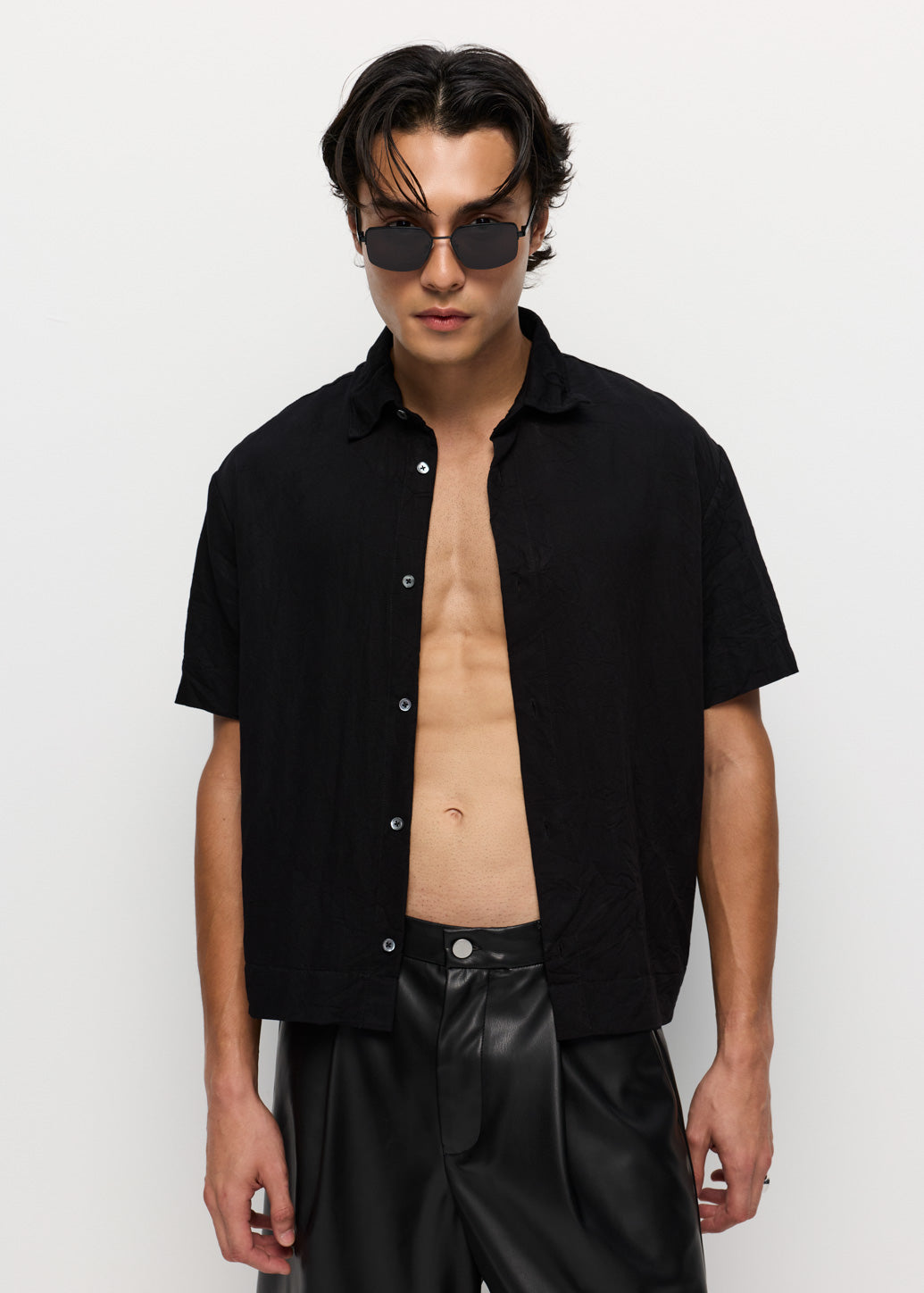CRINKLED TEXTURED BOXY SHIRT