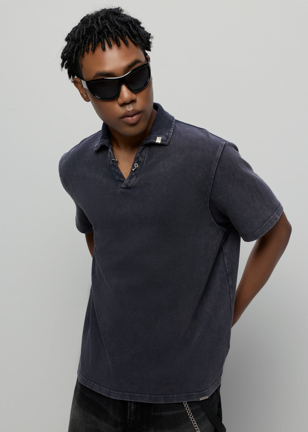 NAVY WASHED POLO SHIRT