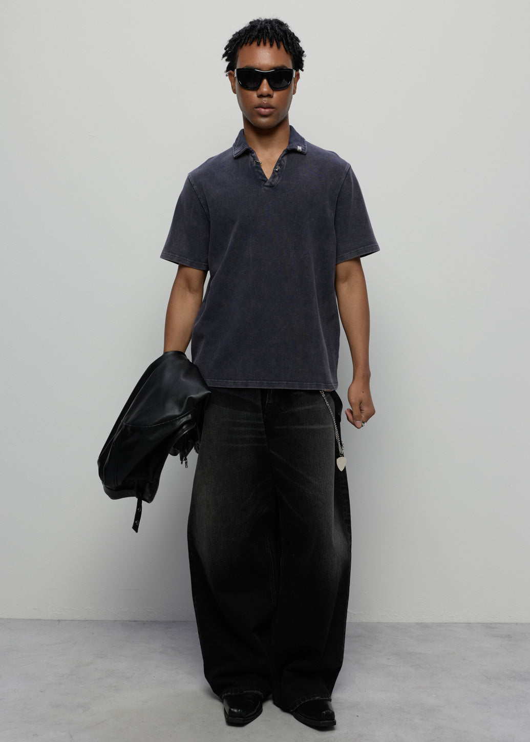 NAVY WASHED POLO SHIRT