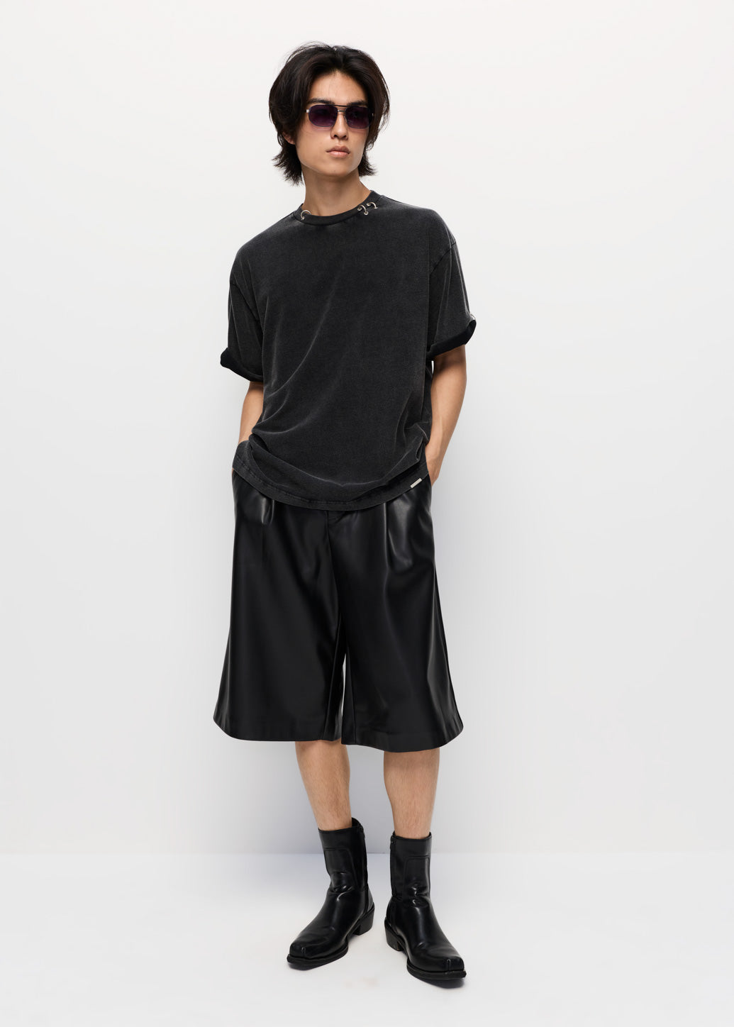 BLACK LEATHER JORT