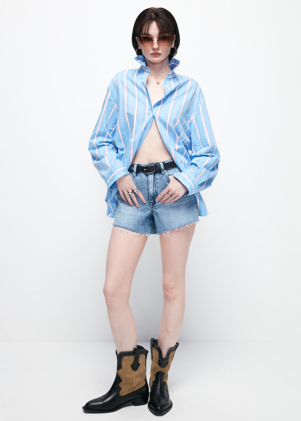 MID WAIST JEAN SHORTS Blue / 29