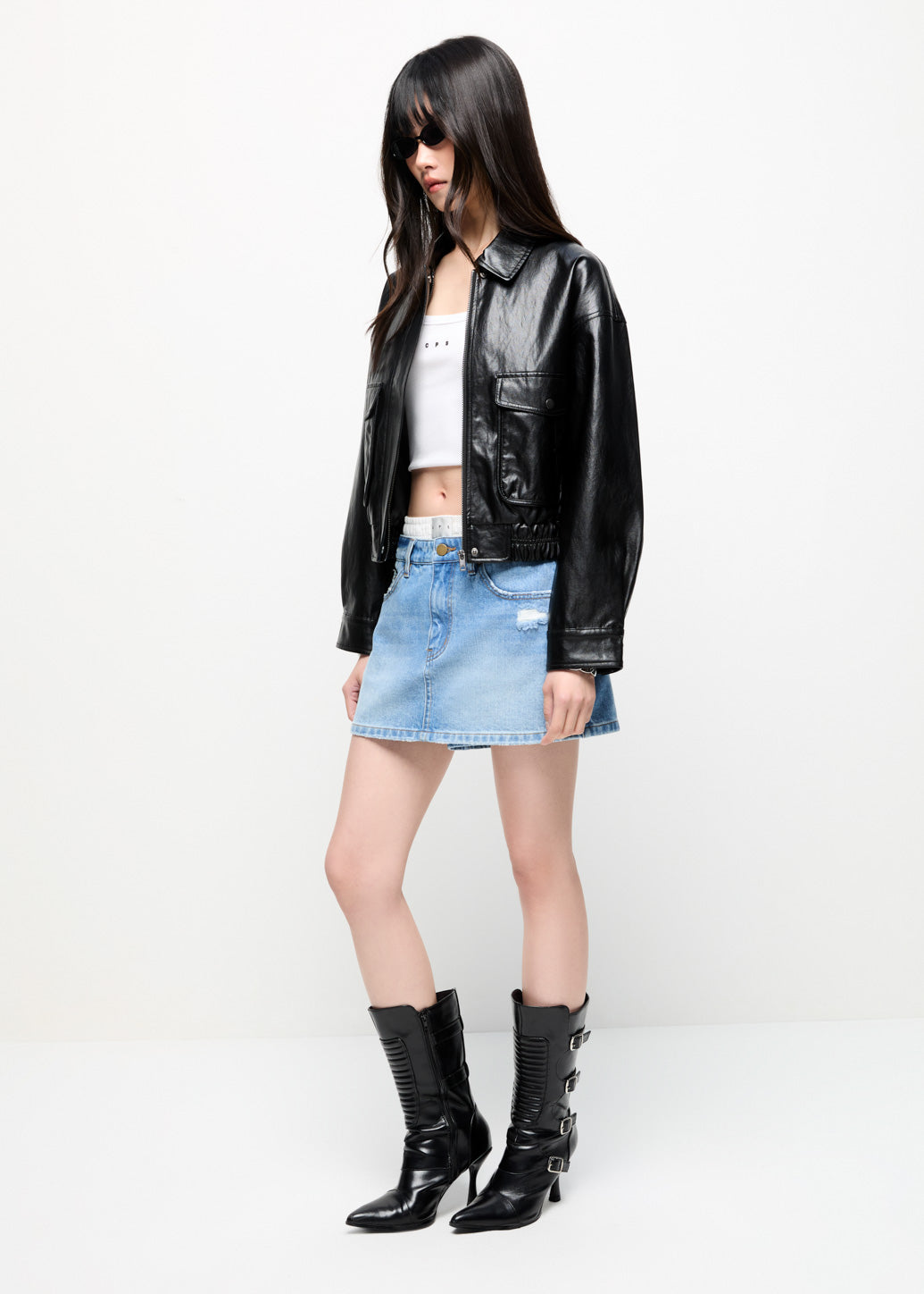 MID WAIST LIGHT JEANS SKORTS Blue / 29