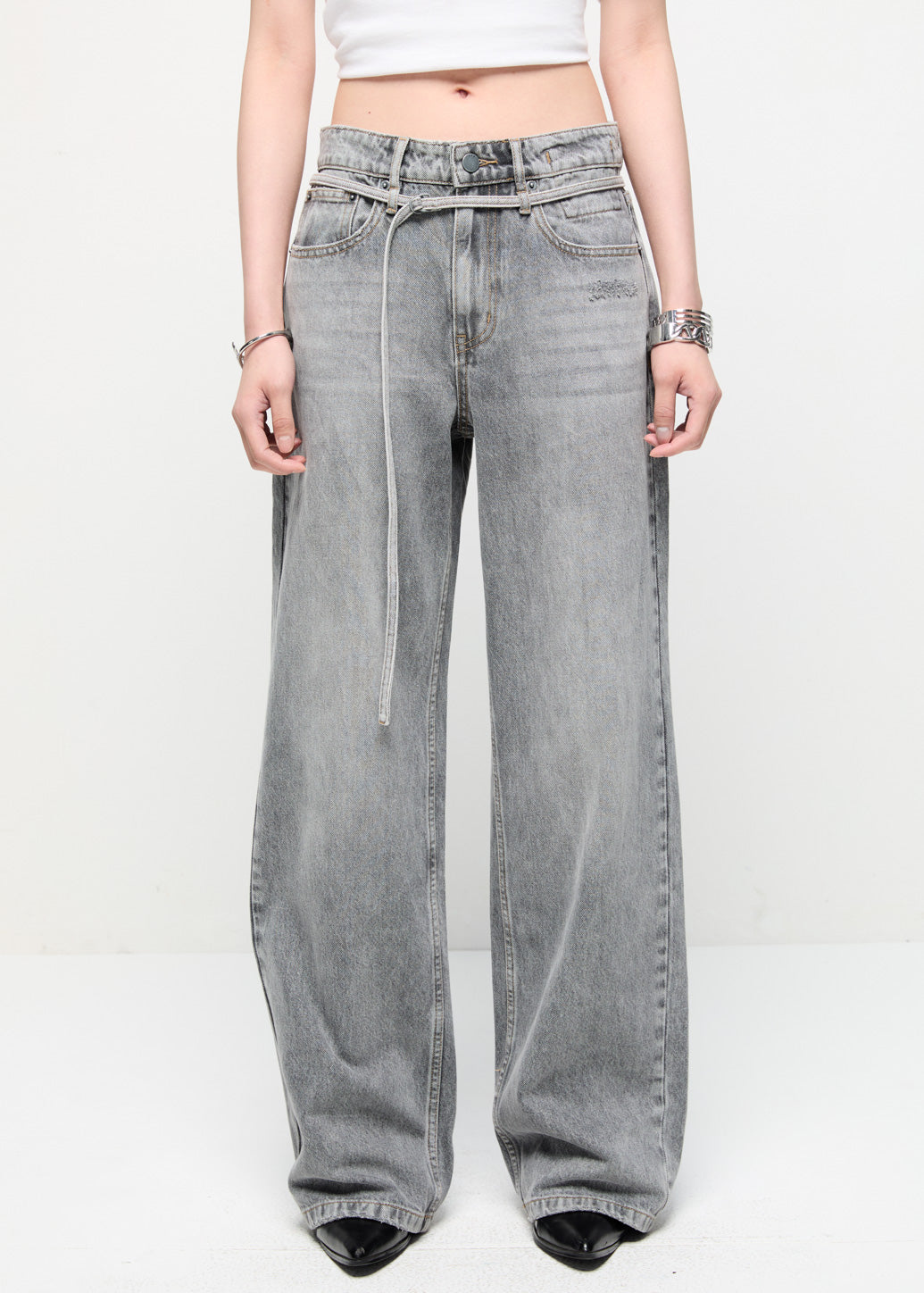 MID-RISE BAGGY JEANS Grey / 29