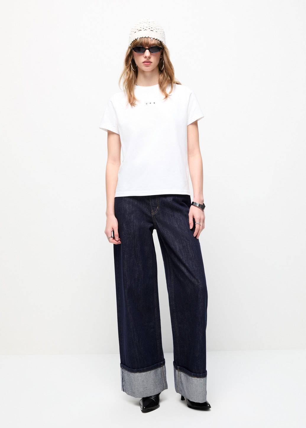 MID-RISE WIDE CUFFS JEANS Navy / 29