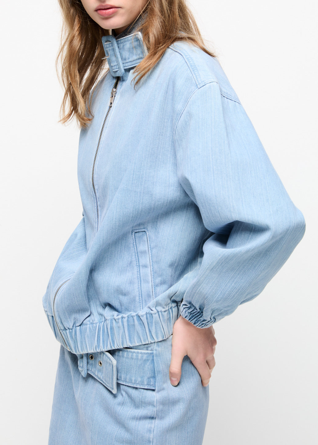 HIGH-NECK DENIM JACKET Blue / L