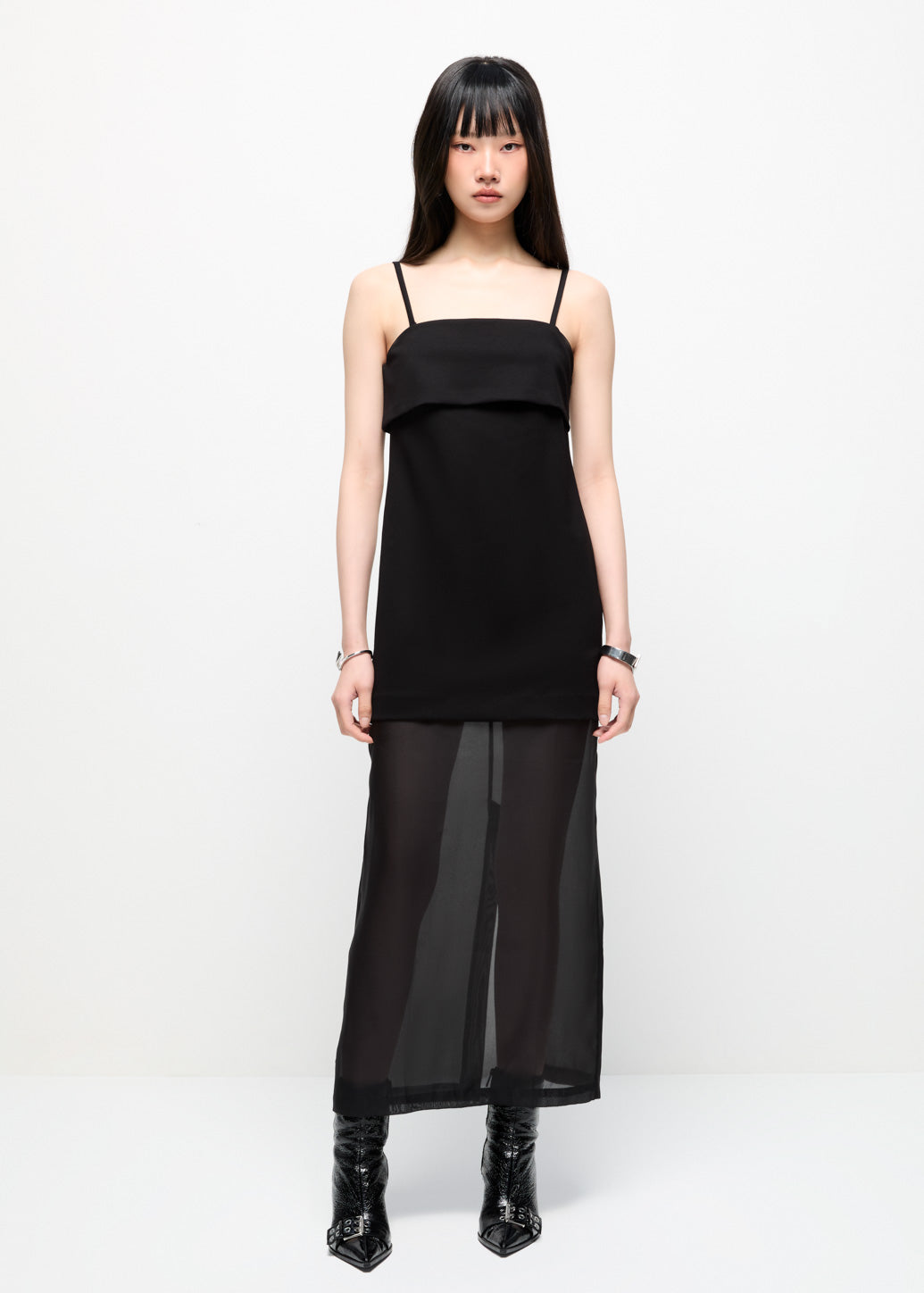 BLACK STRAPPY SHEER DRESS Black / L