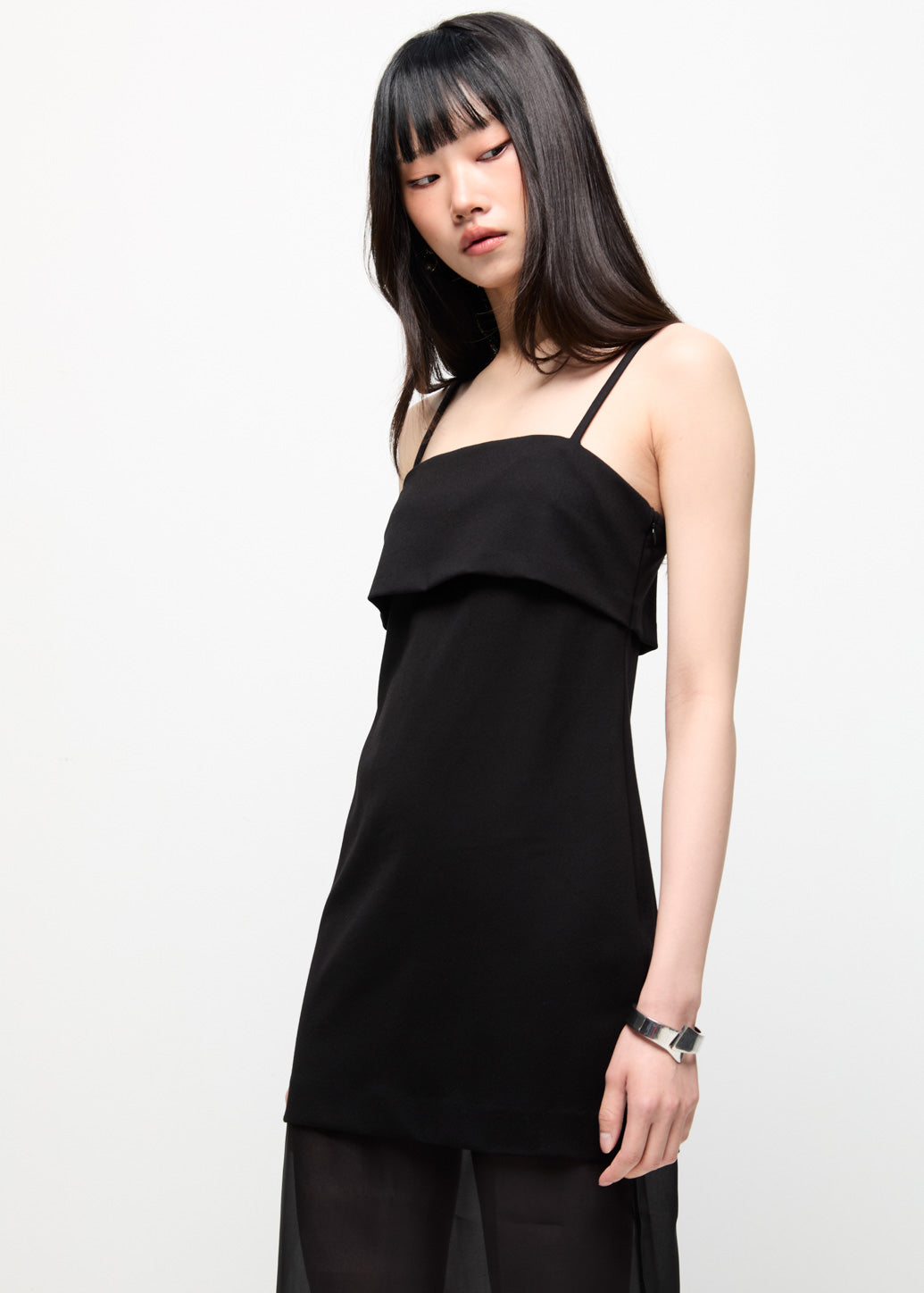 BLACK STRAPPY SHEER DRESS Black / L