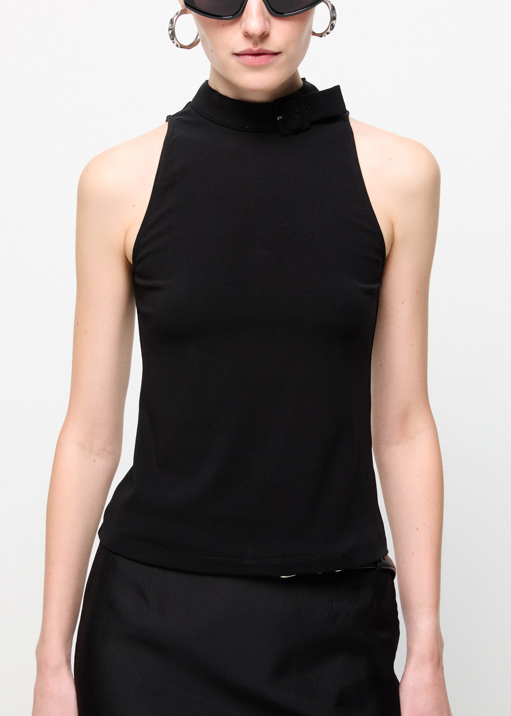 HIGH NECK BELT TOP Black / L