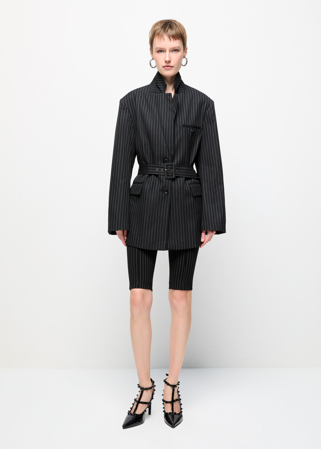 STRIPED SLIM PANTS Black / L