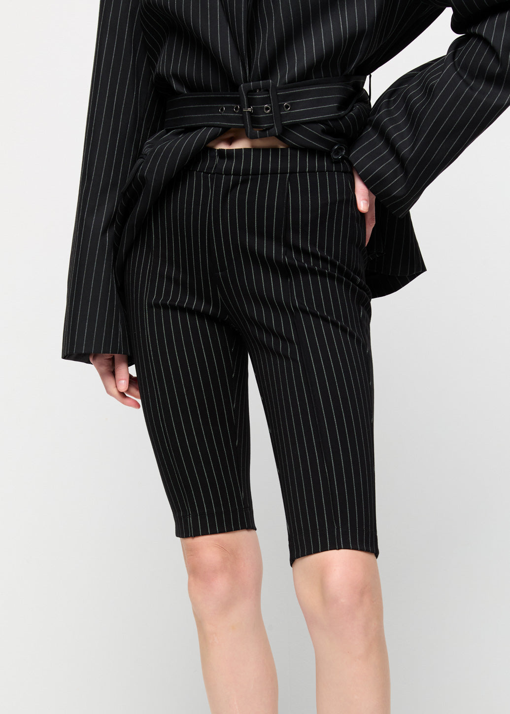 STRIPED SLIM PANTS Black / L