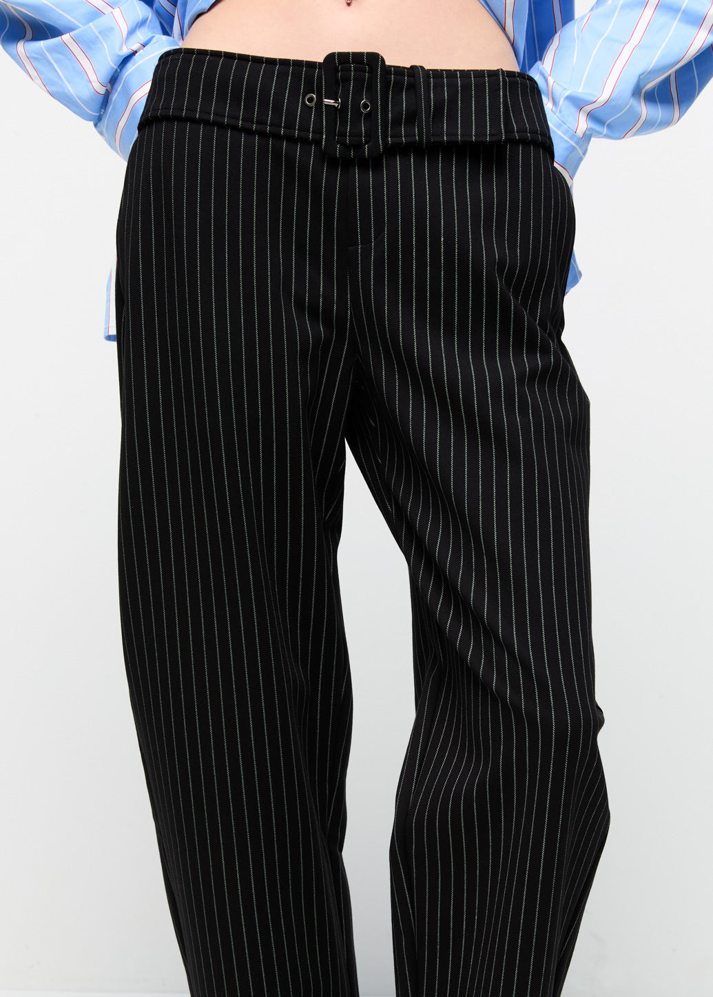 BELTED STRIPED BARREL LEG Black / L