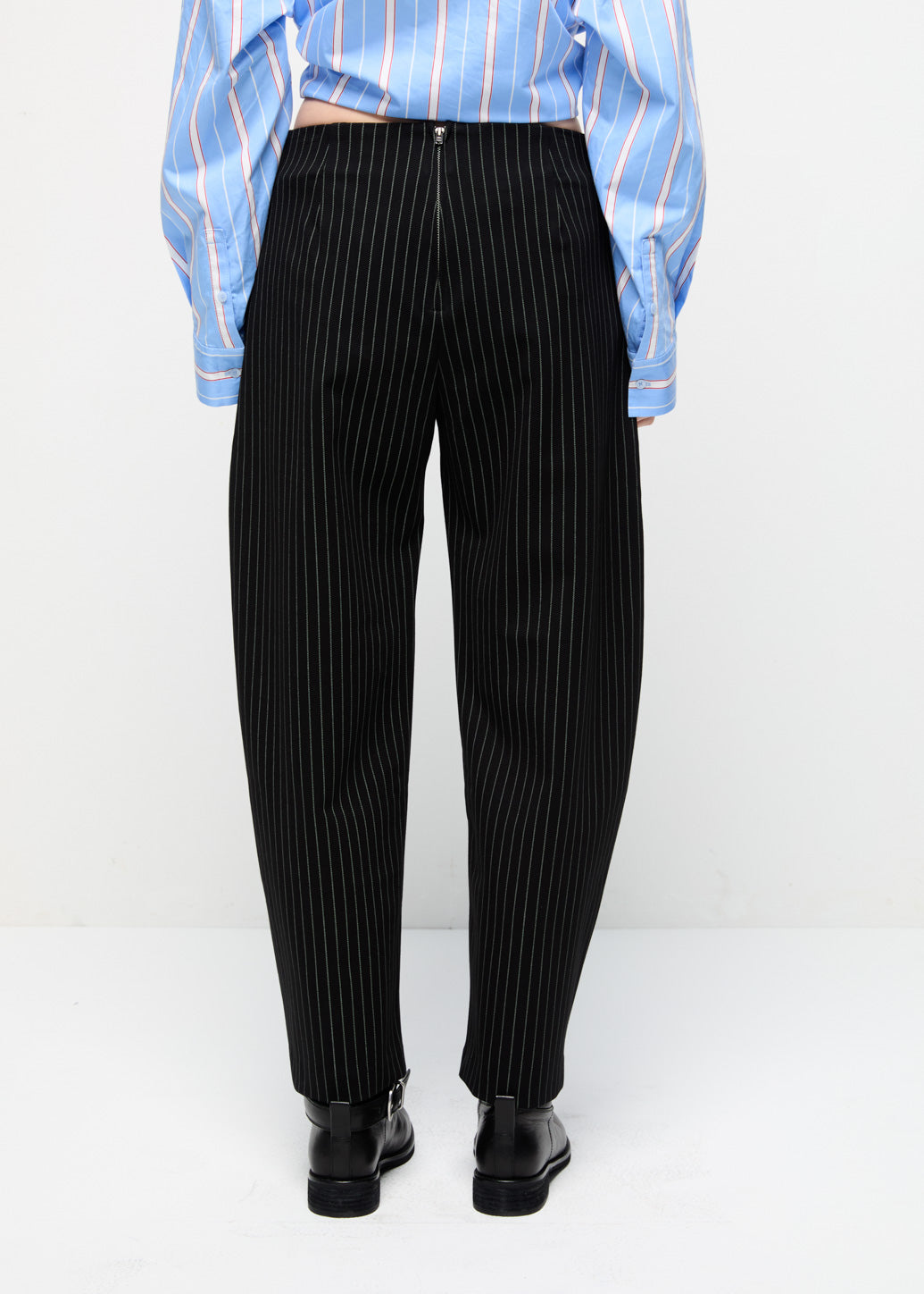BELTED STRIPED BARREL LEG Black / L
