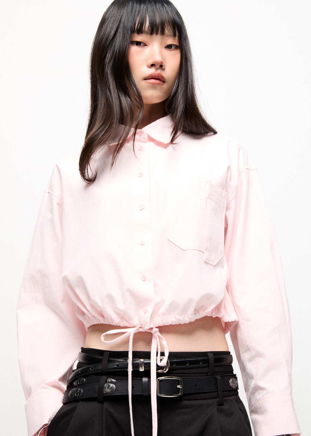 CROPPED SHIRT WITH DRAWSTRING HEM