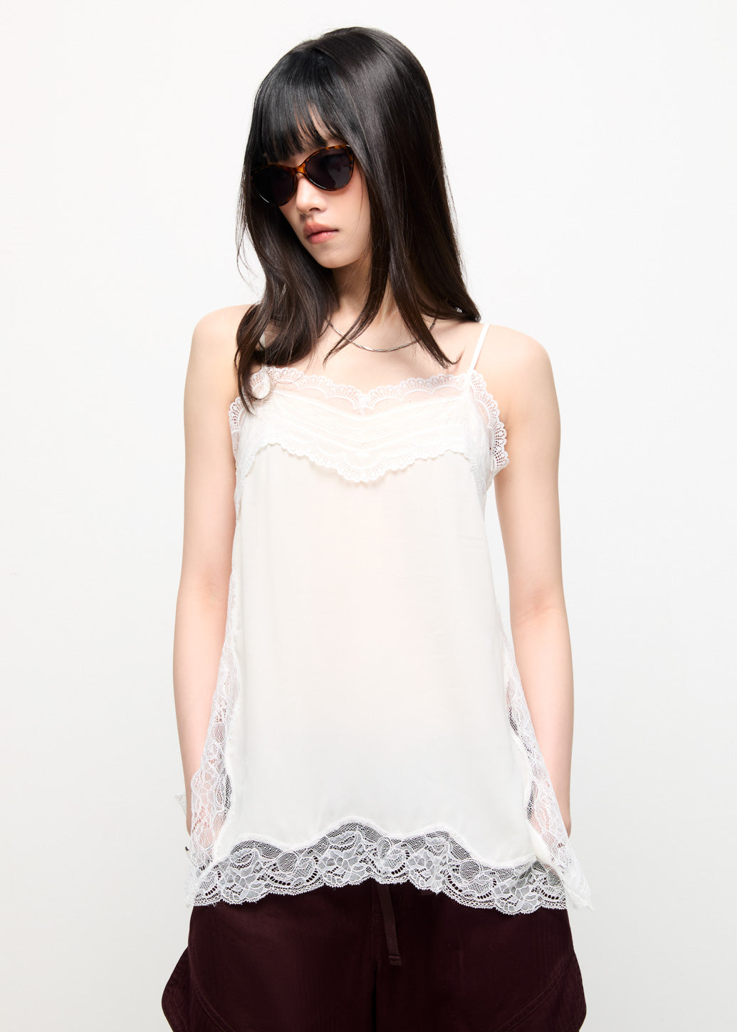 LACE-TRIM CAMISOLE TOP Off White / L