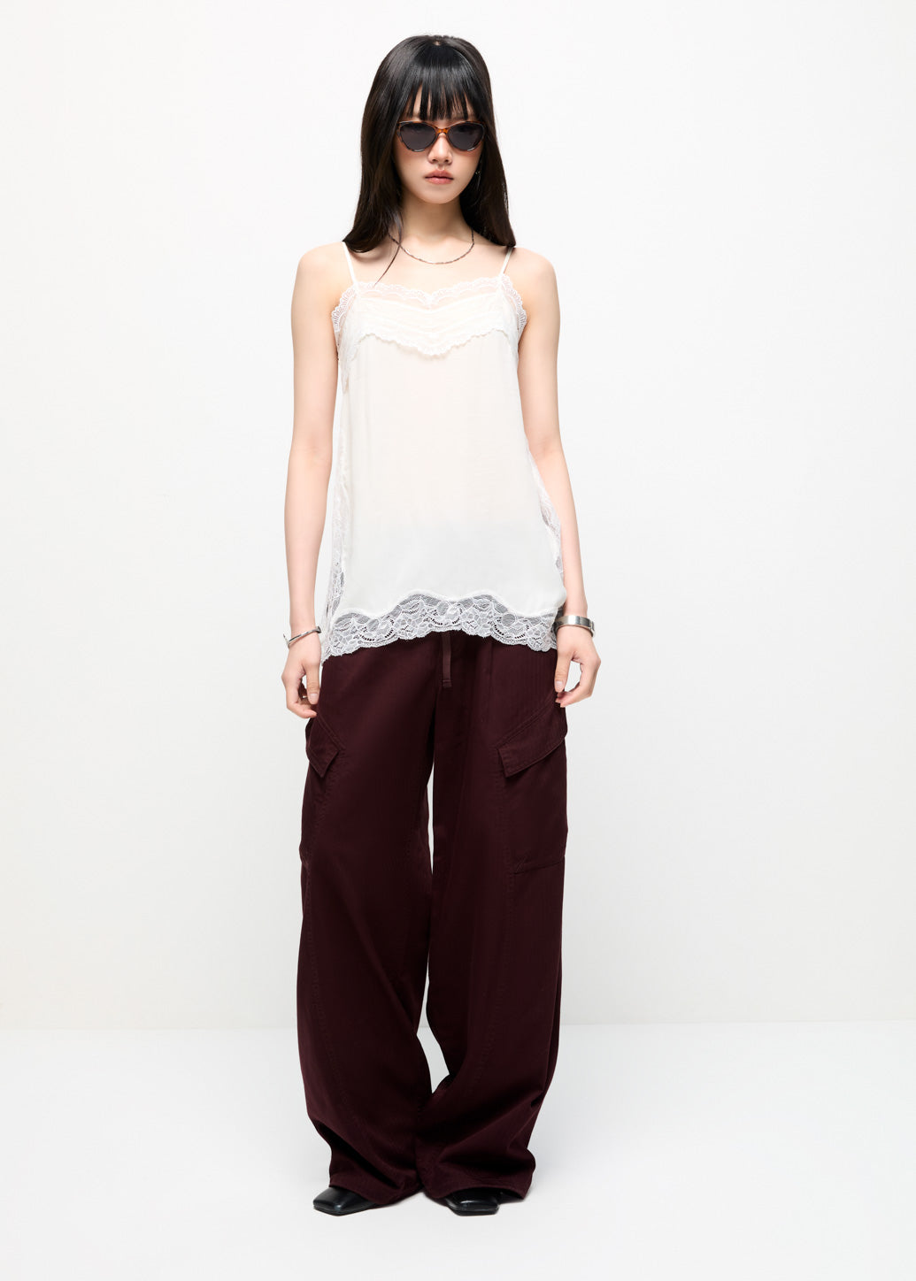 LACE-TRIM CAMISOLE TOP Off White / L