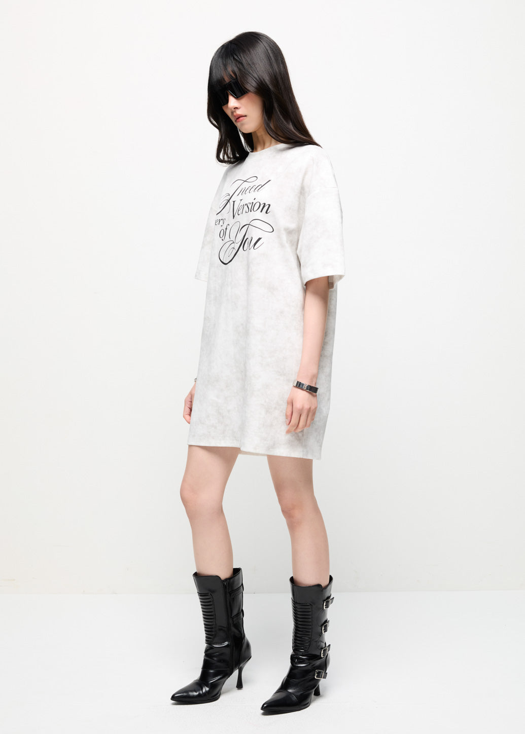 TYPOGRAPHY GRAPHIC TEE DRESS Off White / L