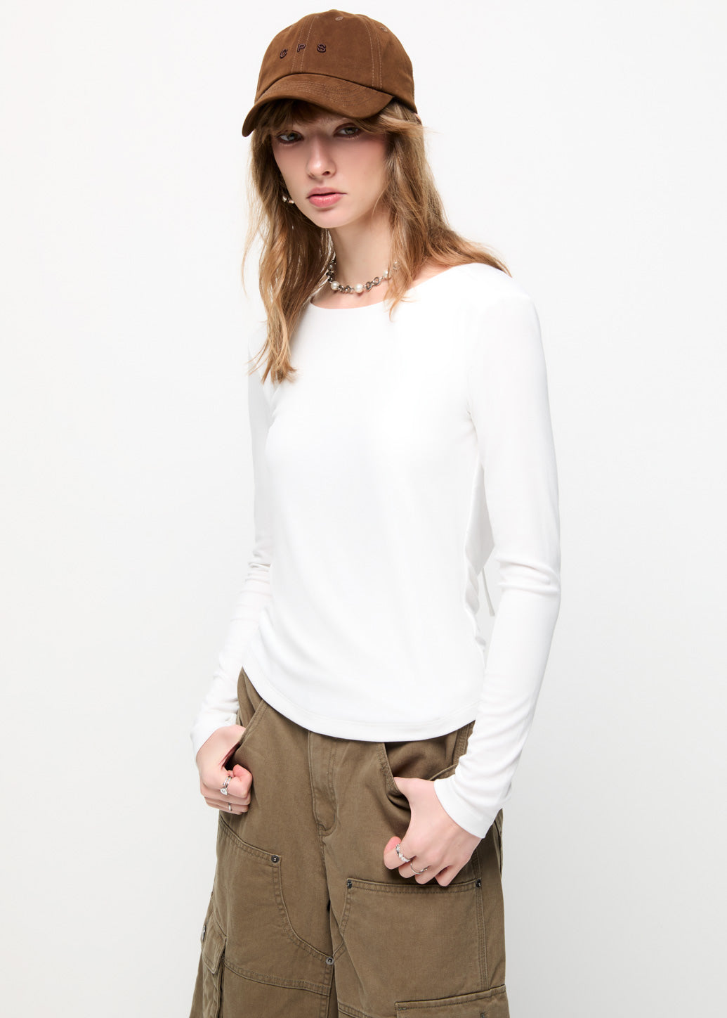 DEEP BACK LONG SLEEVE TOP Off White / L