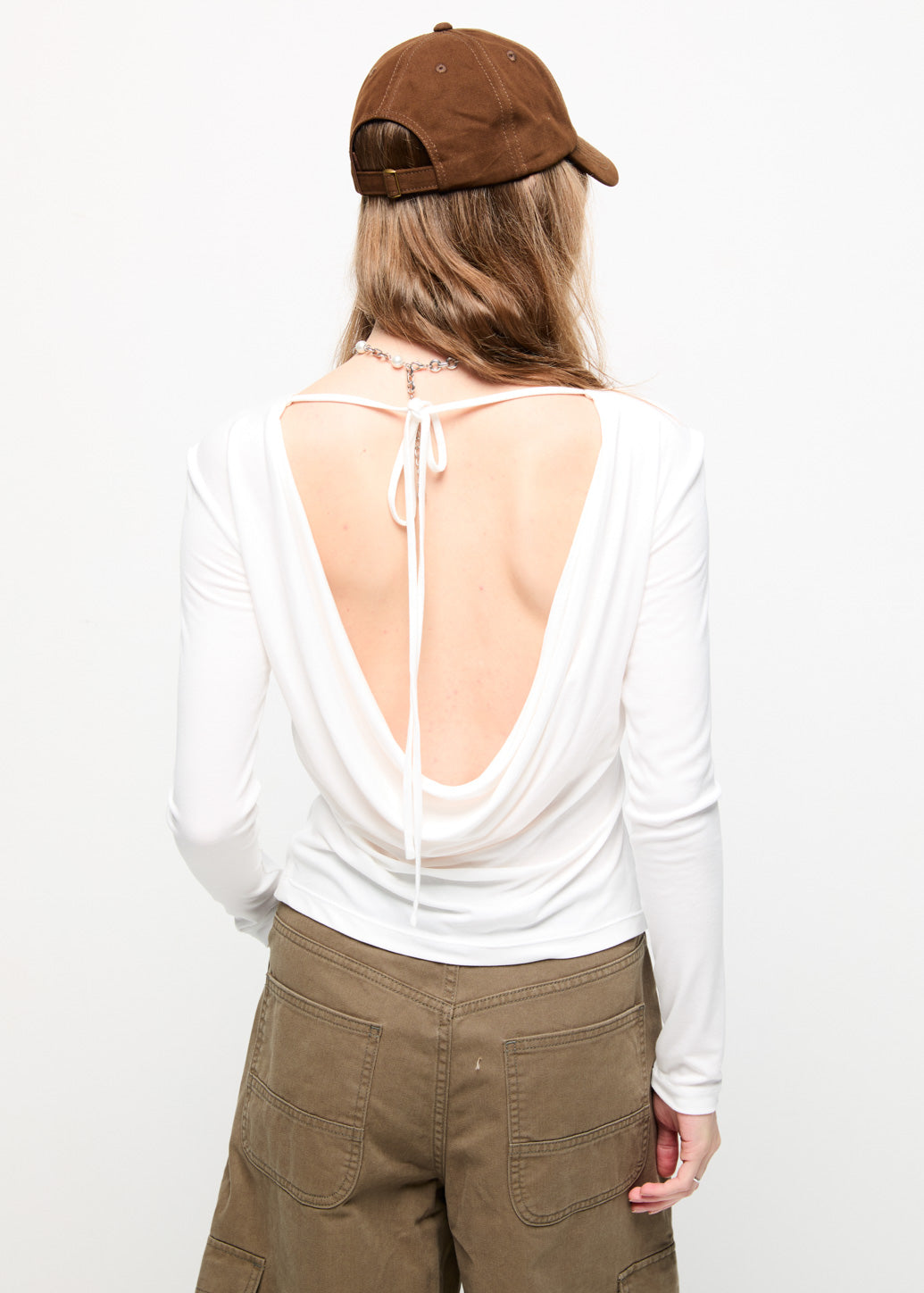 DEEP BACK LONG SLEEVE TOP Off White / L