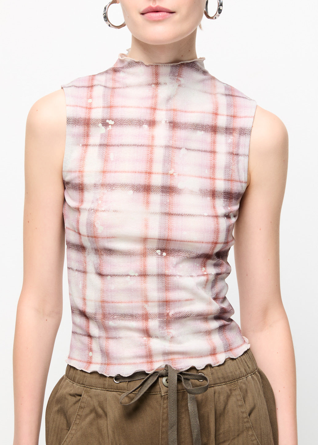 CHECKED SLEEVELESS TOP Brown / L