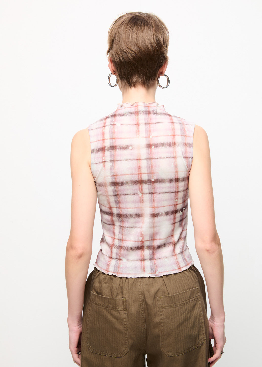 CHECKED SLEEVELESS TOP Brown / L