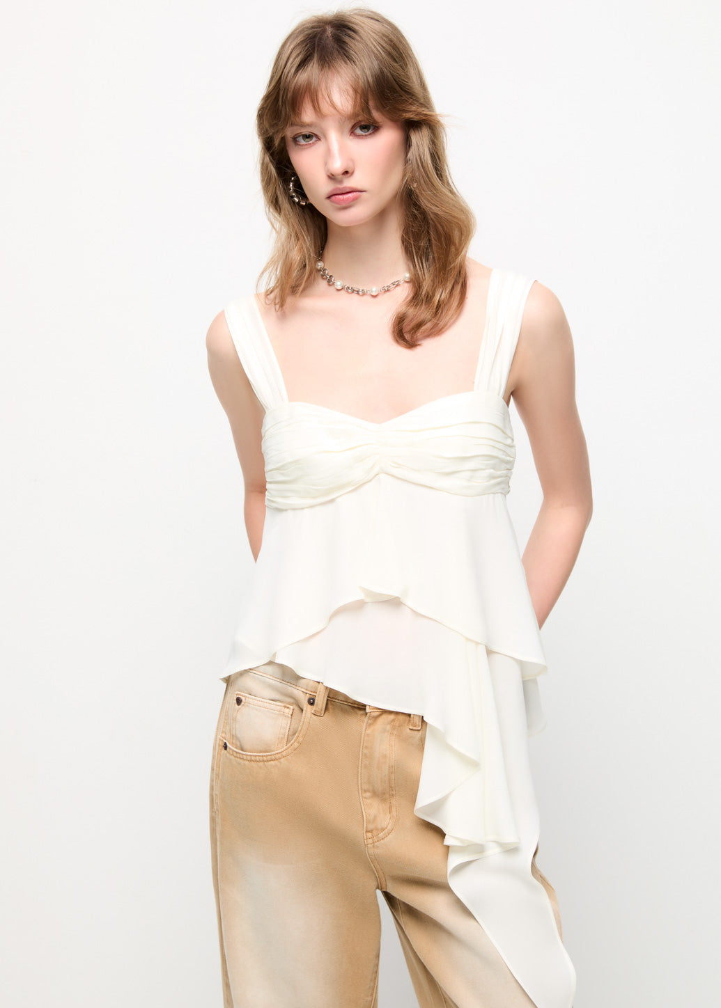 RUFFLED OFF-WHITE BLOUSE Off White / L