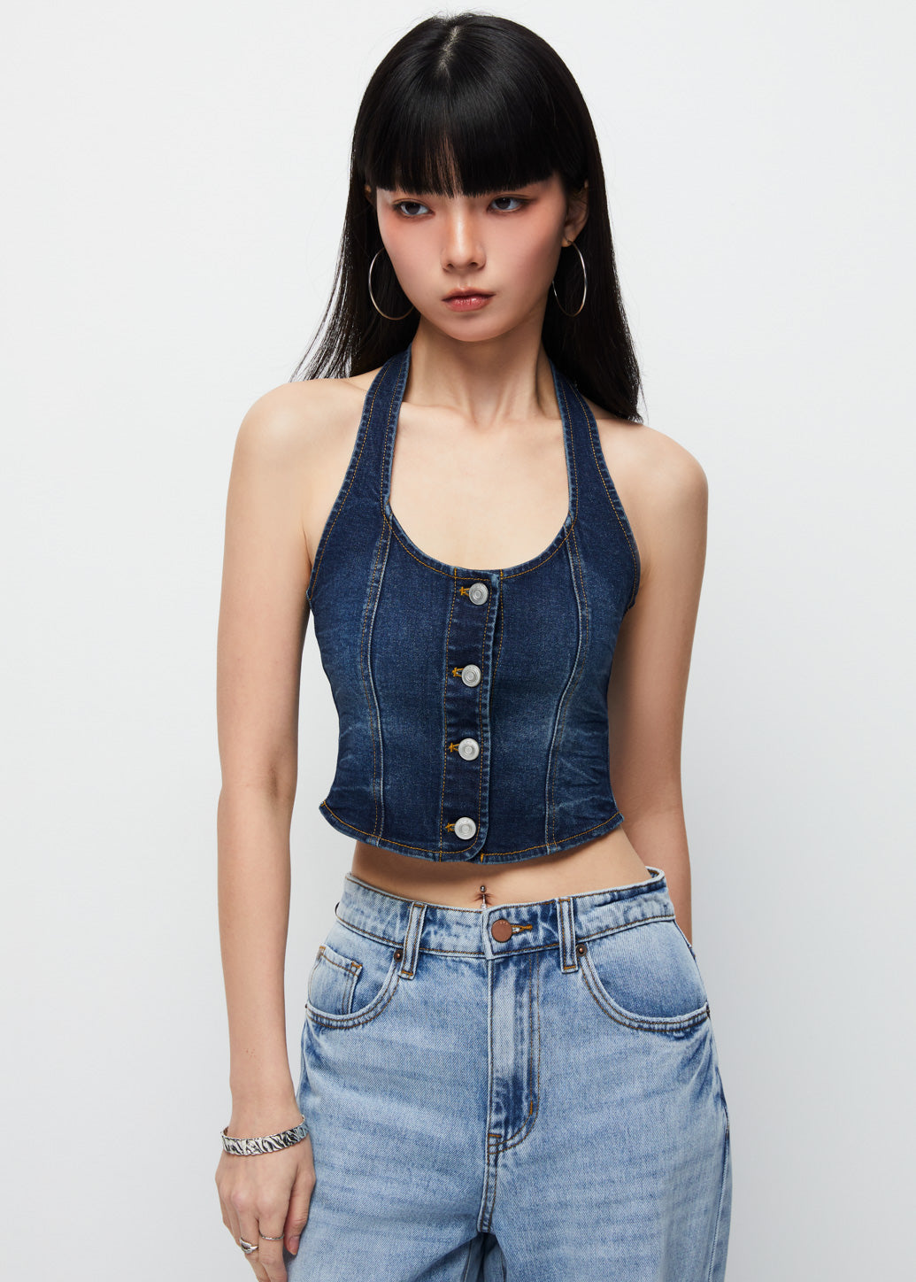 CORSET DENIM TOP Blue / L