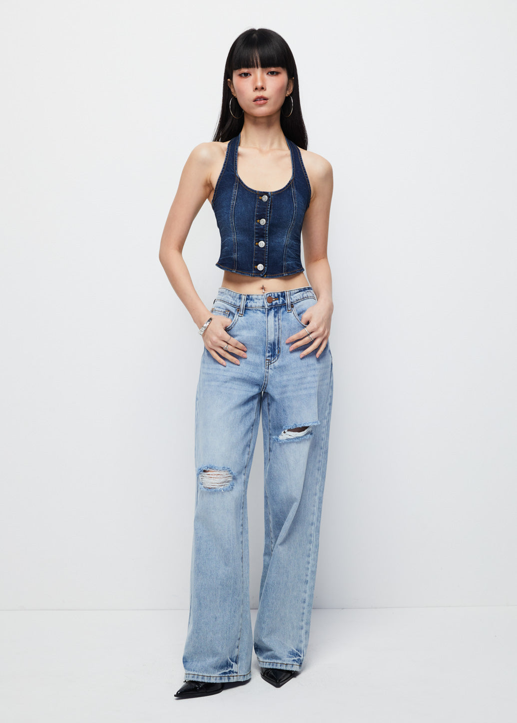 CORSET DENIM TOP Blue / L