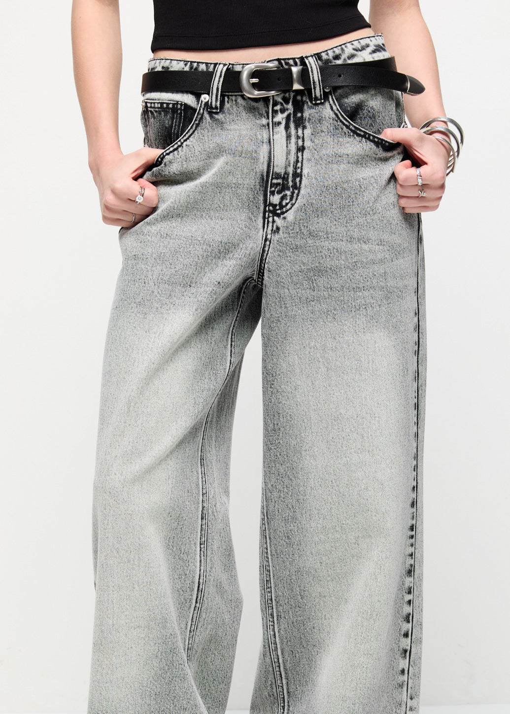 WASHED WIDE-LEG JEANS Grey / L