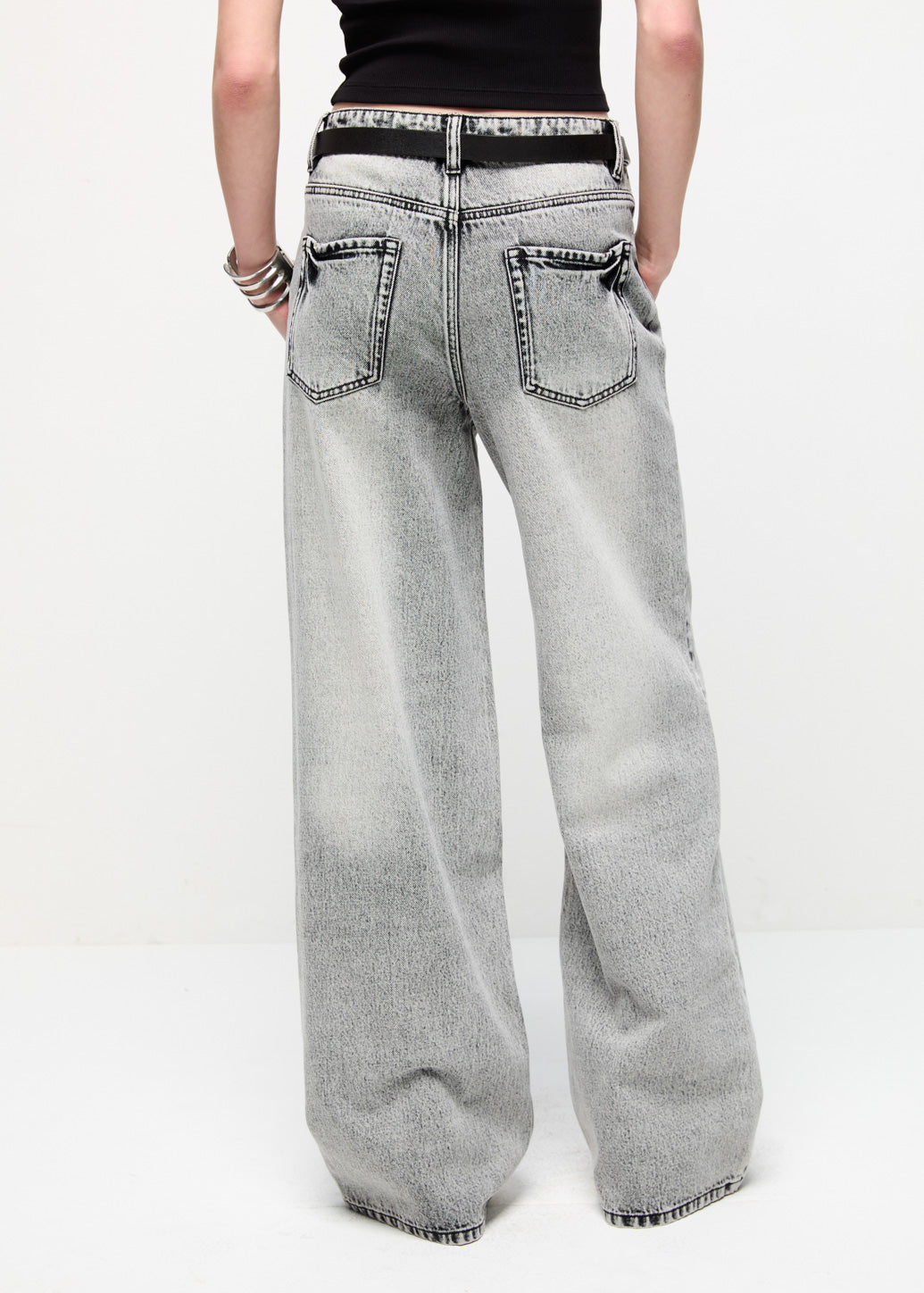 WASHED WIDE-LEG JEANS Grey / L