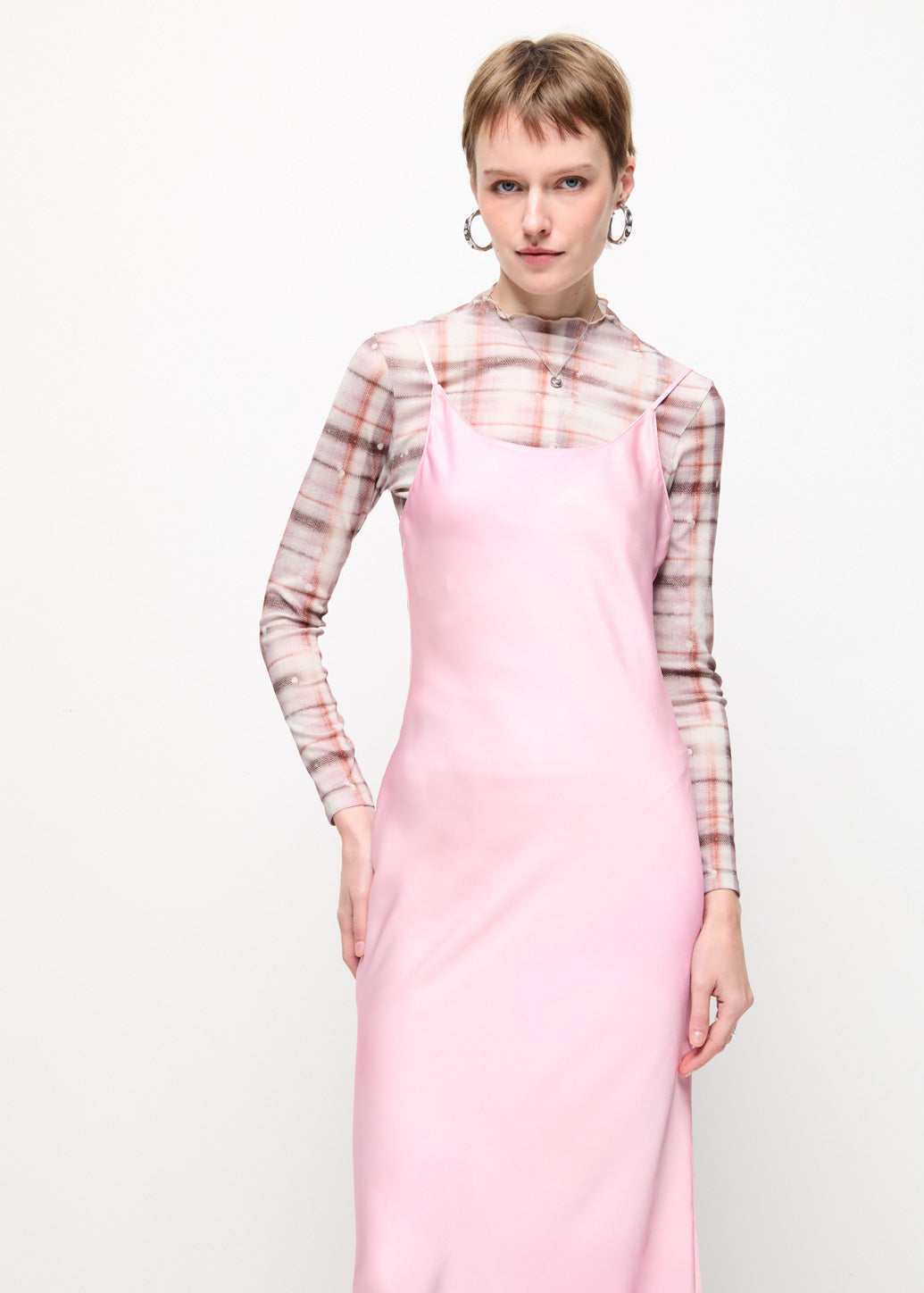 LACE HEM SLIP MAXI DRESS Pink / L