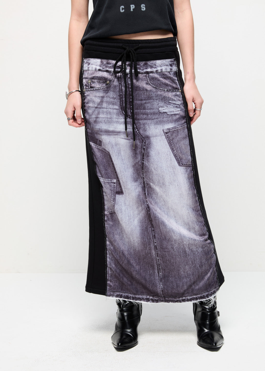 DENIM EFFECT MIDI SKIRT