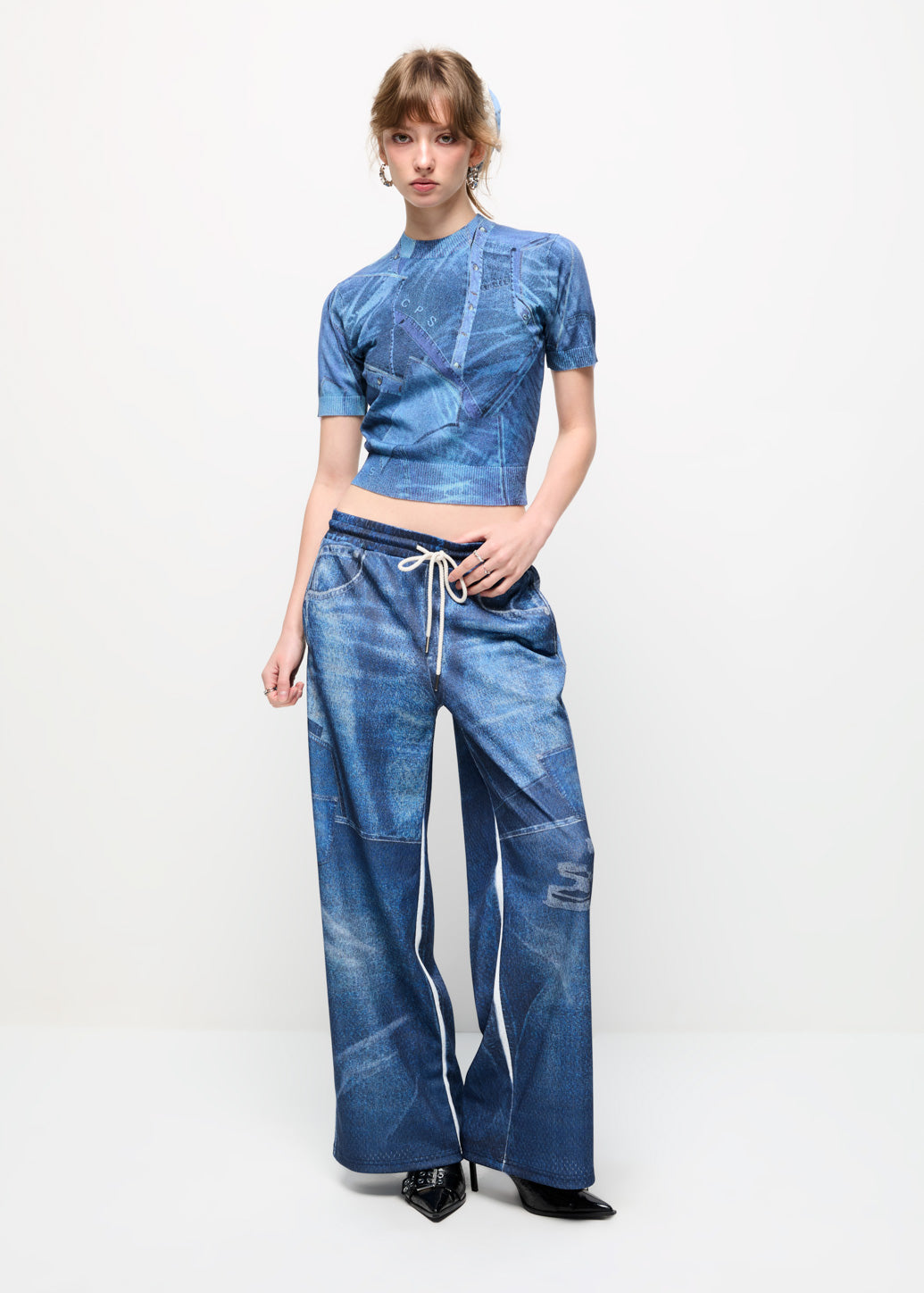 DENIM EFFECT DRAWSTRING PANTS
